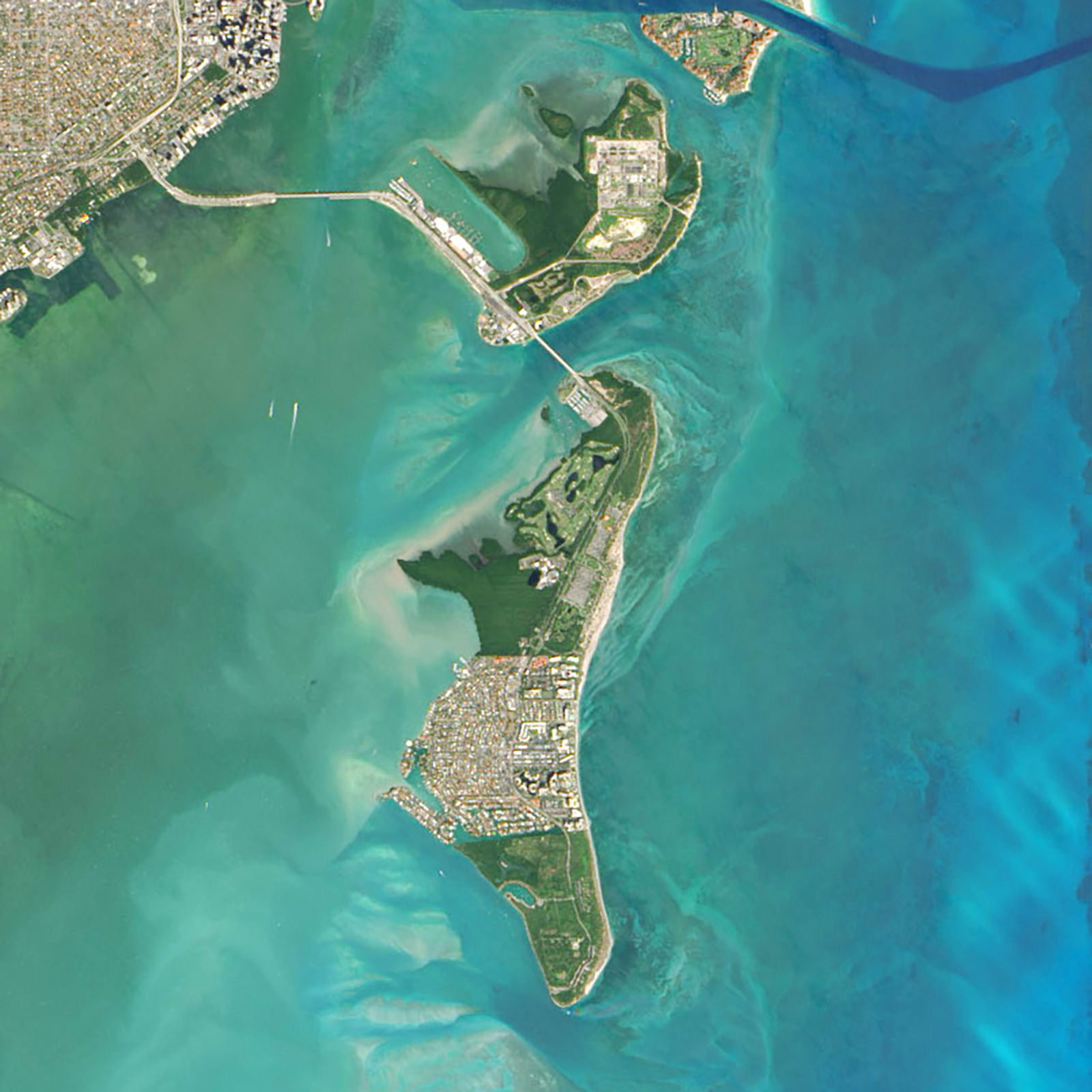 Aerial of Key Biscayne, Virginia Key, and Hobie Island